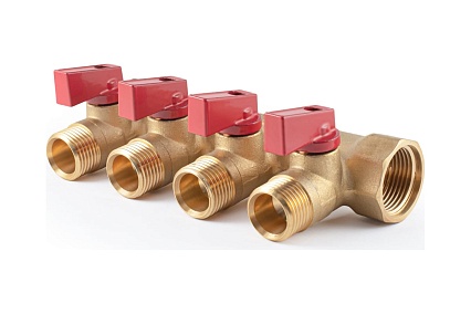 Коллектор с шаровыми кранами PROFACTOR в/н 3/4" х 4 вых 1/2"нар PF MV 264.4