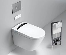 Электронный подвесной унитаз-биде Timo ТЕ-751 с инсталляцией и хромированной кнопкой