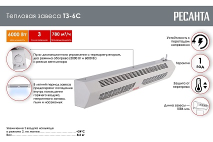 Тепловая завеса с пультом Ресанта ТЗ-6С 67/6/3