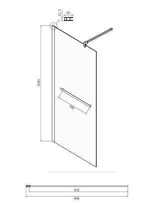 Душевая перегородка Ambassador Walk-In 100x200 15031235 профиль черный