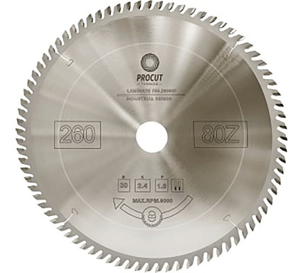 Пильный диск 260x30x2.4/1.6 мм, Z=80, TF, для ламината, МДФ PROCUT 755.2603080F.ECO