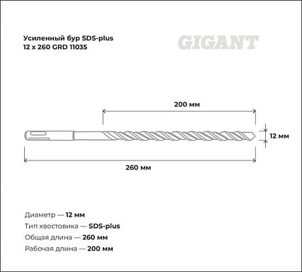 Бур усиленный SDS-plus (12x260 мм) Gigant GRD 11035