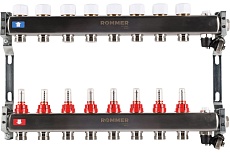 Коллектор из нержавеющей стали Rommer с расходомерами, с клапаном вып. воздуха и сливом, 8 выходов Rms-1201-000008 RG0091LAMS89FM