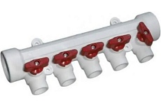 Коллектор полипропиленовый Millennium 32 мм, с кранами, 5 выходов, красная ручка 3M62-mnr-320520