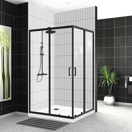 Душевой уголок BelBagno UNO-195-AH-2-100/80-C-NERO 100x80 прозрачный, черный матовый