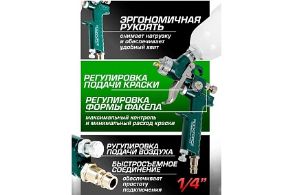 Краскораспылитель с верхним пластиковым бачком Rockforce бачок 125мл, сопло 1.0мм RF-H-2000-2V(58690)