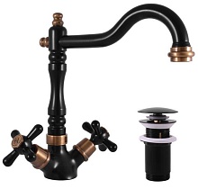 Смеситель для раковины Rav Slezak Morava Retro MK121.5/8CMATSM с донным клапаном, черный/бронза