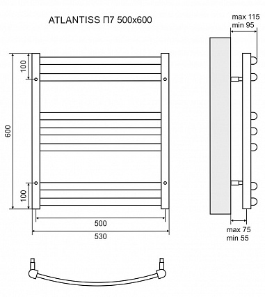 Полотенцесушитель водяной Lemark Atlantiss LM32607RBL П7 50x60, черный