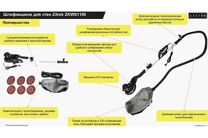 Шлифмашина для стен Zitrek ZKWS1100 225 мм, 1100 Вт 063-2209