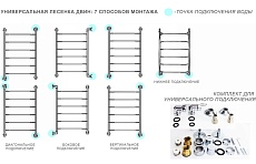 Полотенцесушитель водяной Двин E 1&quot;-1/2&quot; 53x80 универсальный K3, золотой хром 4627085989486