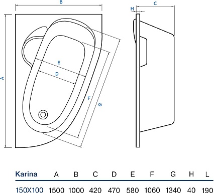 Акриловая ванна Koller Pool Karina 150x100 R