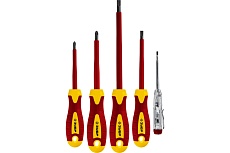 Набор диэлектрических отверток Зубр ПРОФЕССИОНАЛ 1000 В, SL 3, 5 / PH 1, 2, тестер 100-250 В, в коробке, 5 предметов 25265