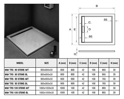 Поддон для душа WeltWasser TRS STONE-WT 100x100 белый