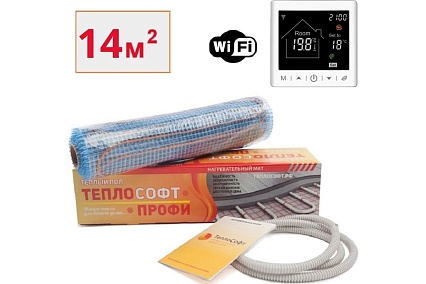 Теплый пол электрический под плитку ТеплоСофт Профи 14м.кв. 2100Вт с умным wi-f терморегулятором 142100/М2