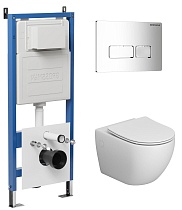 Подвесной унитаз Grossman с инсталляцией 900.K31.01.000+клавиша хром глянцевый 700.K31.03.100.100+унитаз GR-4411S