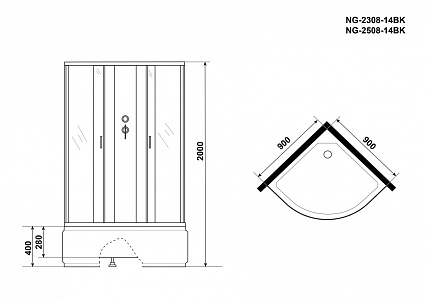 Душевая кабина Niagara NG 2308-14BK 90x90 стекло матовое, без крыши