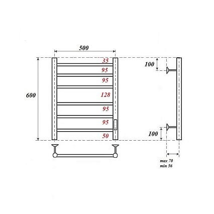 Полотенцесушитель электрический Point PN10856W П6 50x60 диммер справа, белый