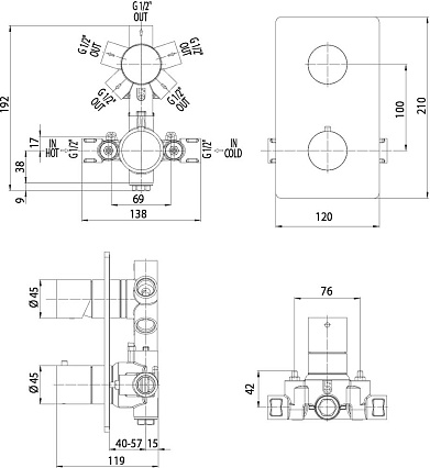 Скрытая часть смесителя Bossini Z00125 термостат