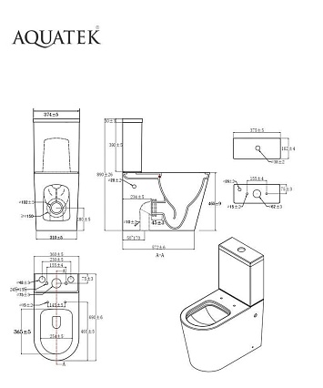 Унитаз-компакт Aquatek Оберон AQ1273H-00 высокий 70х37,5*89 см безободковый с микролифтом