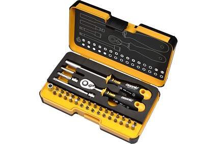 Набор бит Felo ERGONIC SL/HEX/PH/PZ/Tx/SQ/SPANNER/BH/MS с трещоткой и отвертка с держателем бит в кейсе, 36 шт 05783606