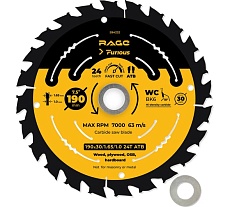 Диск пильный fast cut 190 мм (7 1/2”), z24, посадка 30+20/16 мм RAGE Furious 594232