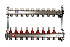 Коллектор из нержавеющей стали с расходомерами, с клапаном вып. воздуха и сливом 9 вых. STOUT SMS-0927-000009