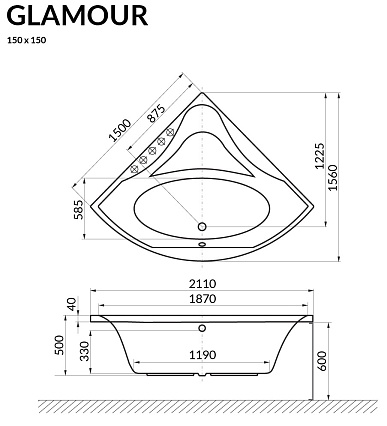 Акриловая ванна Excellent Glamour 150x150