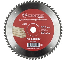 Диск пильный твердосплавный Special (305х30/25.4 мм; 60 зубов) MONOGRAM 087-058