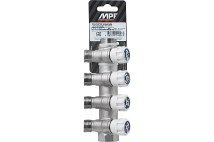 Коллектор с регулирующими вентилями MPF 4 выхода х3/4" х1/2", наружная резьба ИС.071064