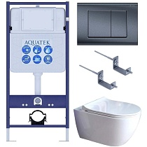 Подвесной унитаз SET Aquatek Поларис-01-033 4в1, кнопка оружейная сталь матовый