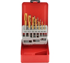 Набор машинных метчиков H-Tools M3-M12 HSSE-TiN DIN371/376 + сверла 14пр 245051THT