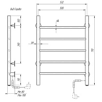 Полотенцесушитель электрический Domoterm Аврора DMT 109-5 53x71 BOX EK ТЭН справа, хром