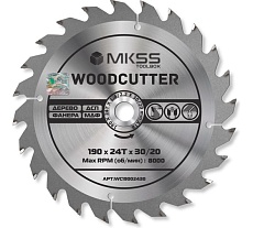 Диск пильный по дереву MKSS Toolbox Woodcutter WC1900 190x24Тх30/20 мм WC19002430