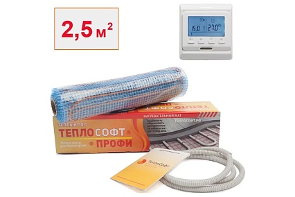 Нагревательный мат ТеплоСофт Профи 2,5м.кв. 375Вт с электронным терморегулятором 25375/3