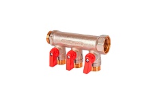 Коллектор с шаровыми кранами STOUT Smb 6210 011203 1", 3 отвода 1/2", красные ручки RG0091AACQLORH