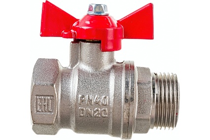 Шаровой для воды Valfex 3/4" ВР/НР бабочка, никелированная латунь 11Б27фт1М VF.218.NB1.034.Bir