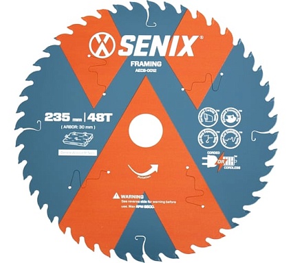 Диск пильный по дереву 235х30 мм, 48Т SENIX AECS-0012