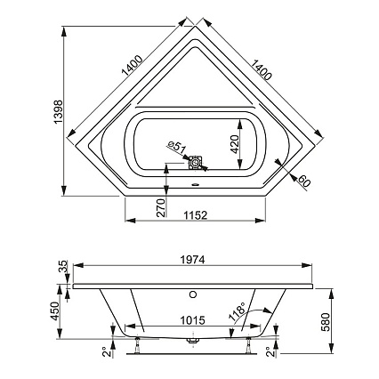 Акриловая ванна VagnerPlast Cavallo corner 140x140 см