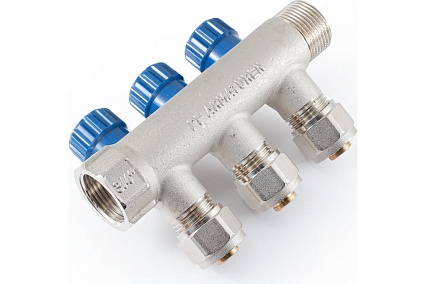 Коллектор с регулировочными вентилями PROFACTOR в/н 3/4" х 3 вых 16 цанга PF MVP 268.3C