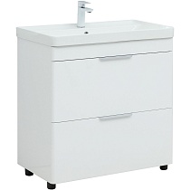 Мебель для ванной Aquanet Ирис new 80 см, напольная 2 ящика, белый глянец