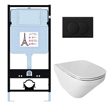Подвесной унитаз Jacob Delafon Modern Life E21775RU-BL комплект 4в1, клавиша черный матовый