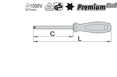 Отвертка Unior изолированная VDE 1000V, с утонченным жалом, PZ1х80мм 3838909240695