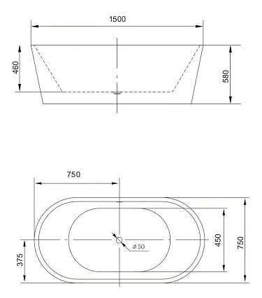 Акриловая ванна Art&Max AM-203-1500-750 150x75