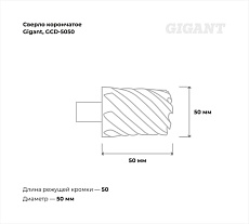 Сверло корончатое HSS, L=50 мм, d=50 мм Gigant GCD-5050