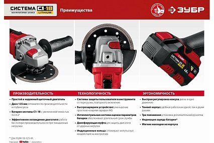 Аккумуляторная батарея Зубр 18В, Li-Ion, 2Ач, тип С1 АКБ-С1-18-2