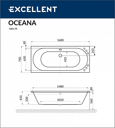 Акриловая ванна Excellent Oceana 160x75