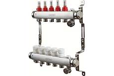 Коллектор для теплого пола Sanext нержавеющая сталь, с расход., в/о и дренаж., ДУ25, ВР1&quot;х 5 конт. НР 3/4&quot; 8525