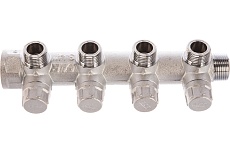 Запорный коллектор с 4 отводами FAR 3/4&quot; 1/2&quot; НР, плоск.присоед. FK 3873 3412TP