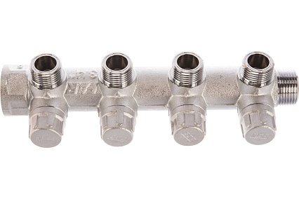 Запорный коллектор с 4 отводами FAR 3/4" 1/2" НР, плоск.присоед. FK 3873 3412TP