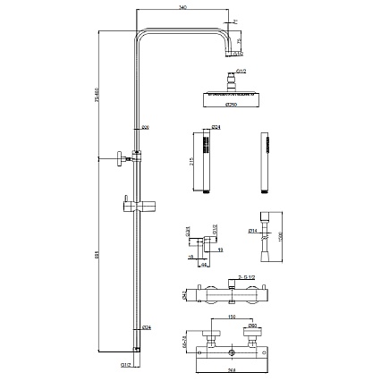 Душевая стойка AQUAme Siena AQM8006CR с термостатом, хром